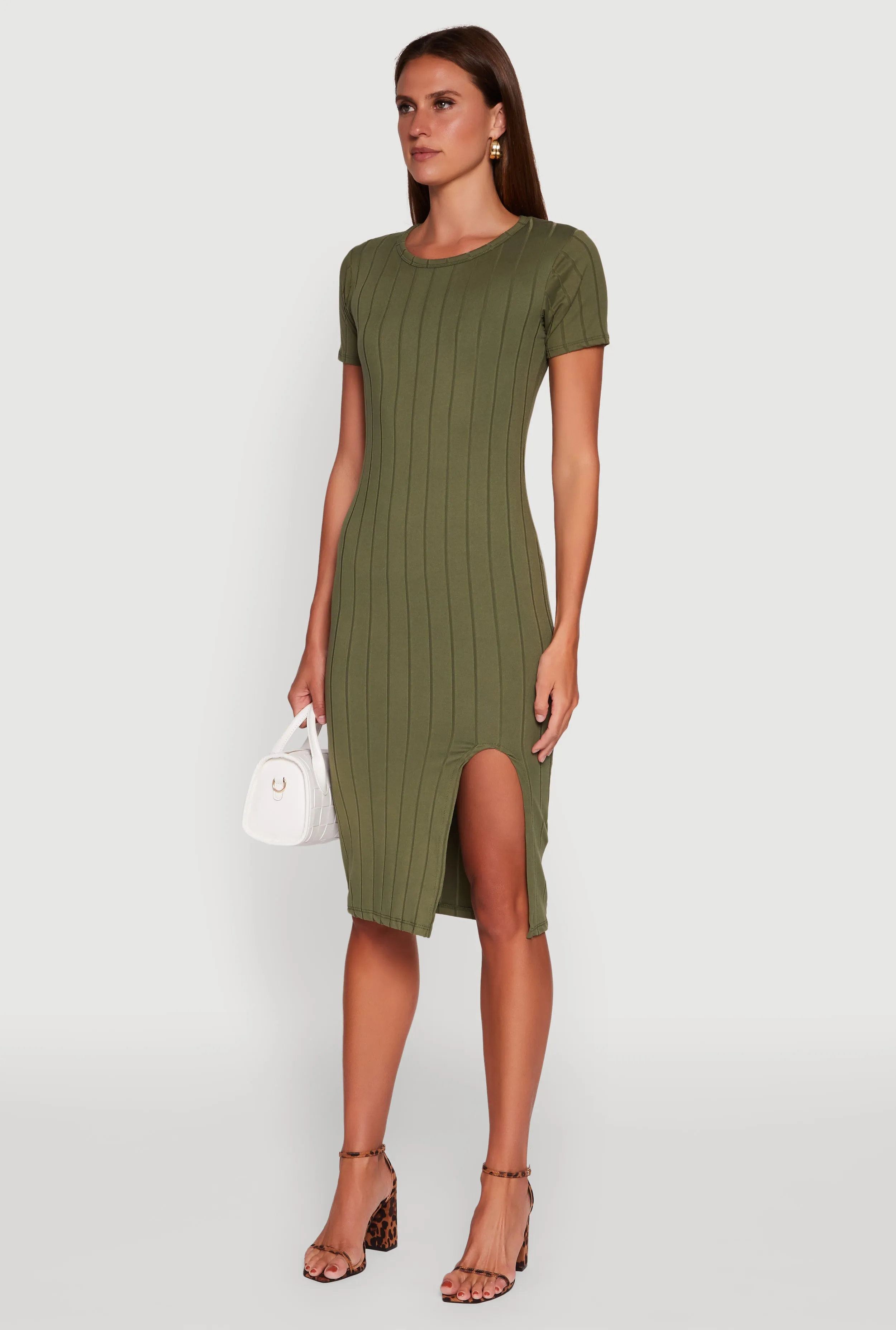 City Prep Ribbed Knit Shadow Stripe Midi T-Shirt Dress