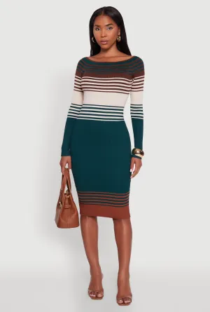 Platinum Shine Color Block Long Sleeve Bodycon Sweater Dress