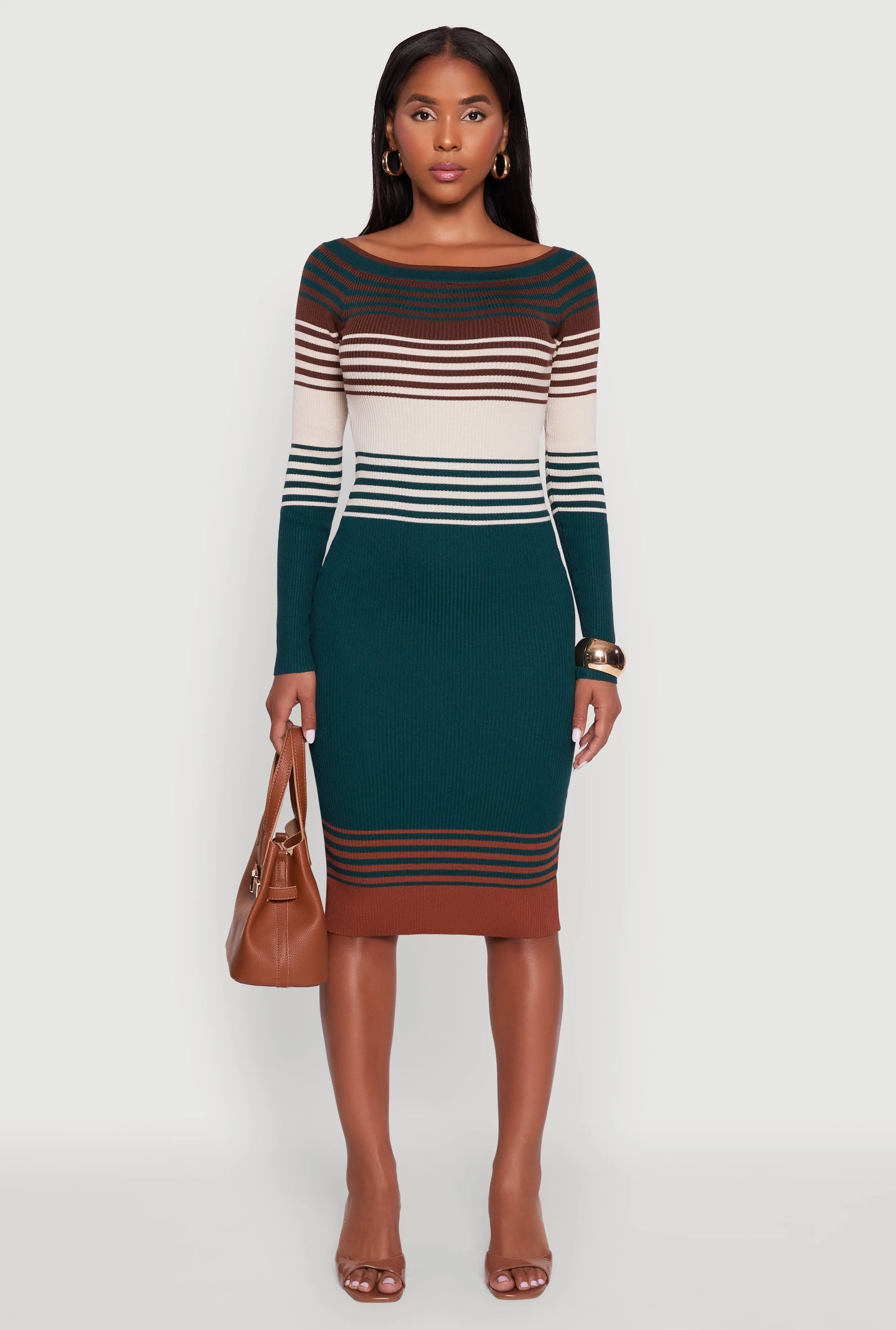 Color Block Long Sleeve Bodycon Sweater Dress Smart Layer