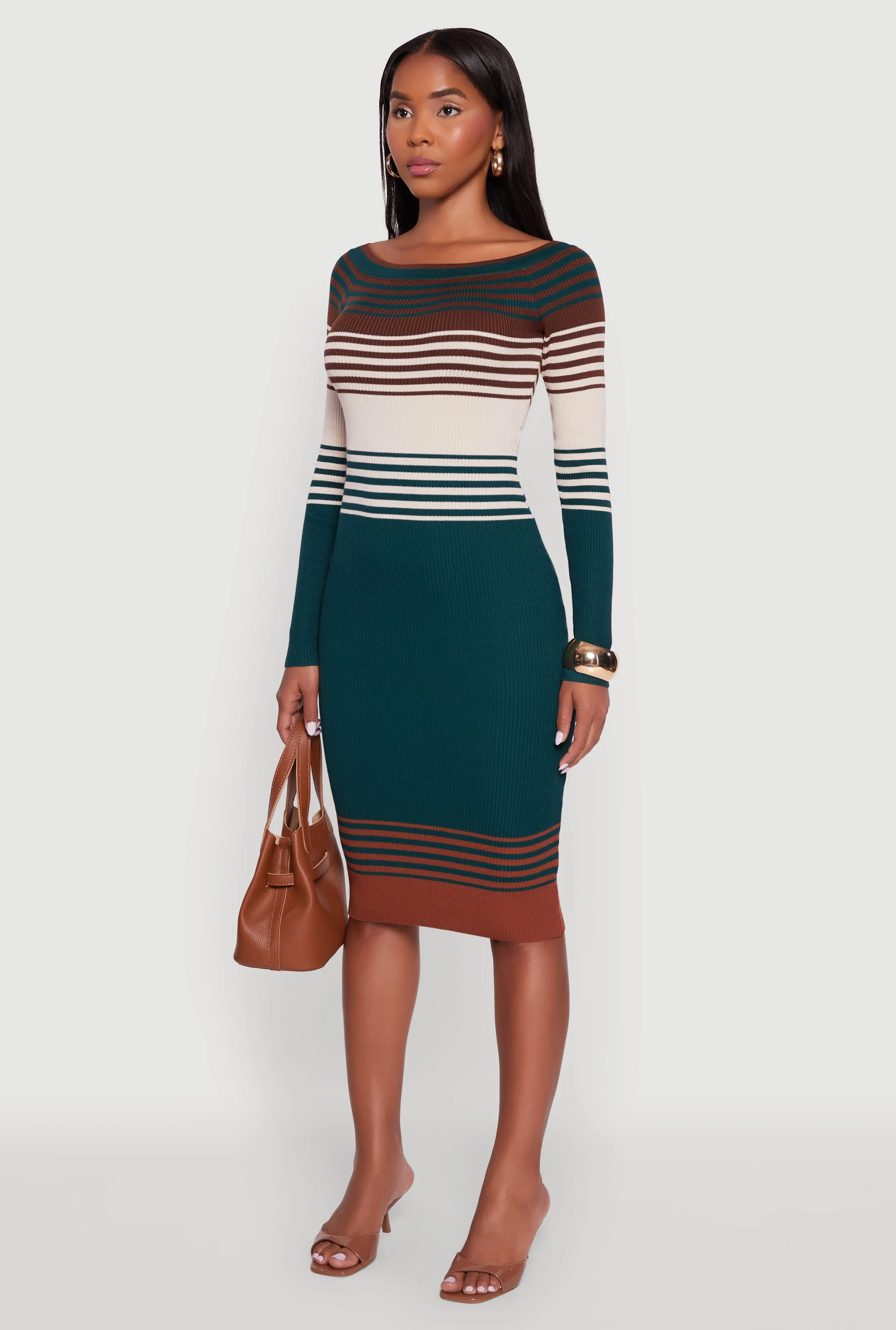 Color Block Long Sleeve Bodycon Sweater Dress Chic Comfort Sea View