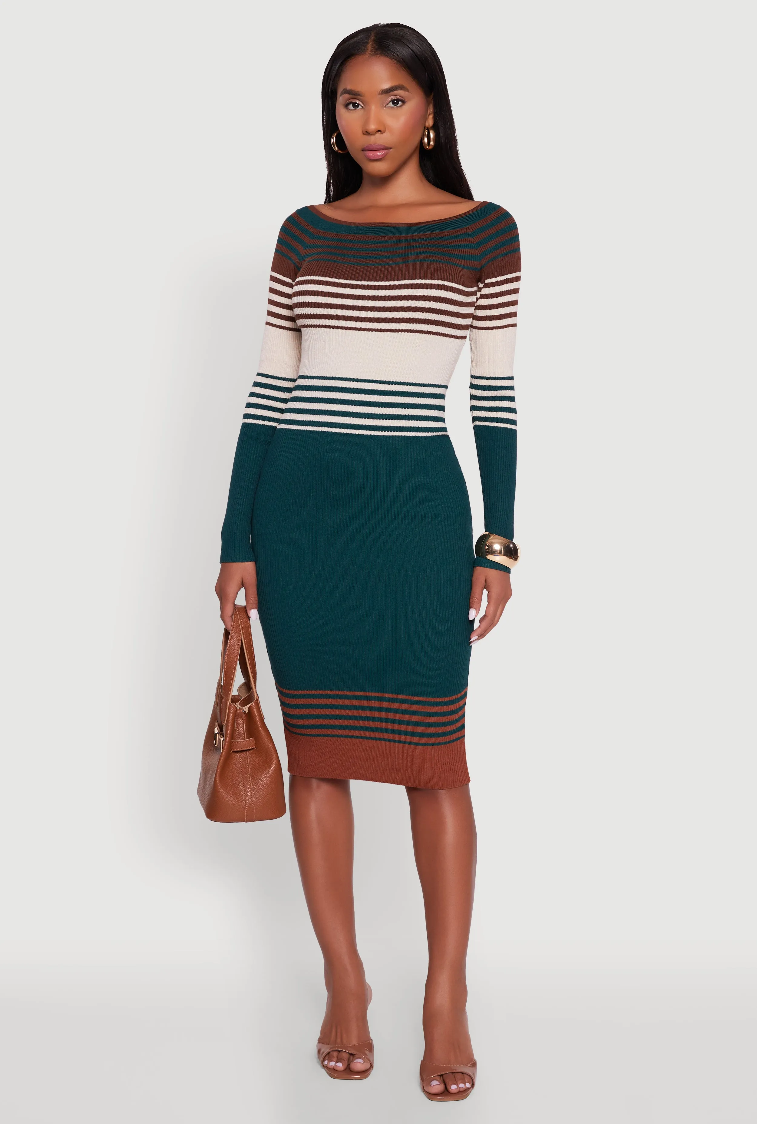 Platinum Shine Color Block Long Sleeve Bodycon Sweater Dress