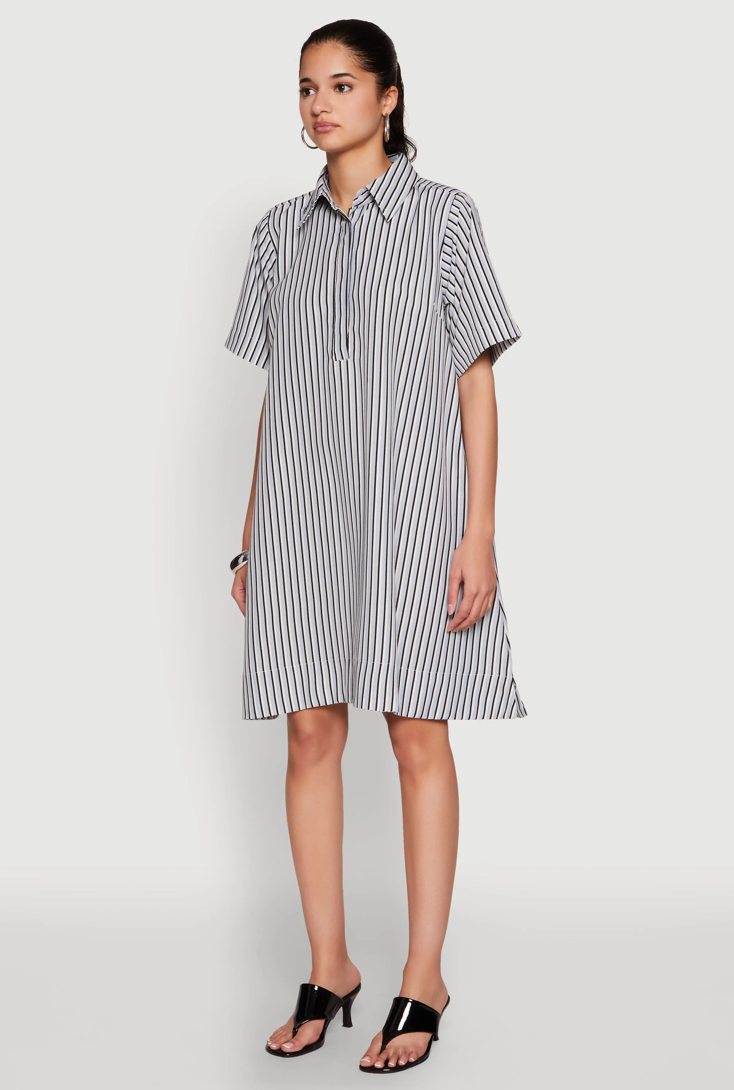 Striped Henley Shirt Dress Modern Feminine Petal Drift