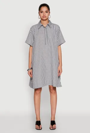Gem Shine Striped Henley Shirt Dress