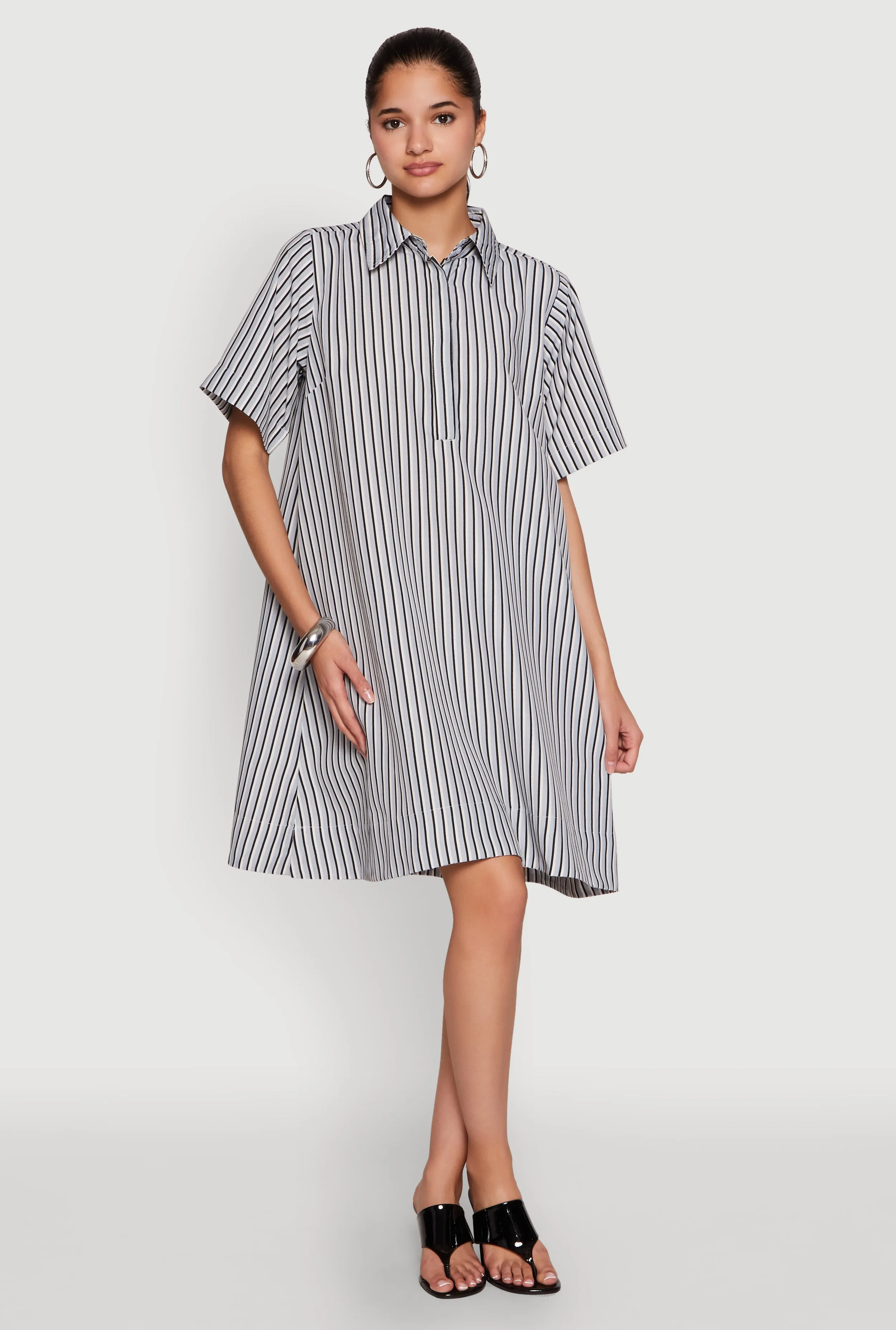Striped Henley Shirt Dress Elegant knee-length dress Urban Casual