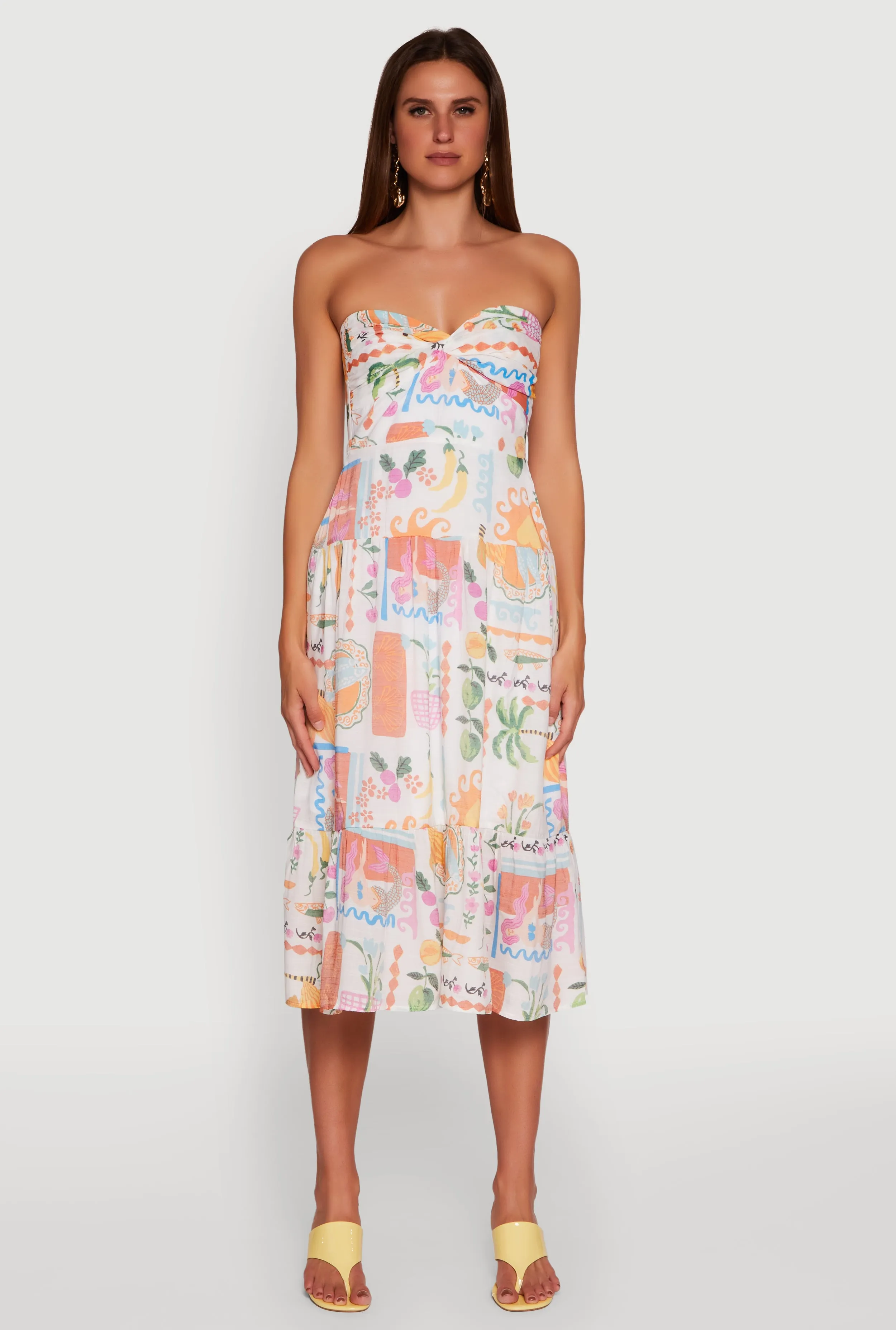 Tropical Print Tiered Twist Front Midi Dress Seasonal Wear Stylish Casual