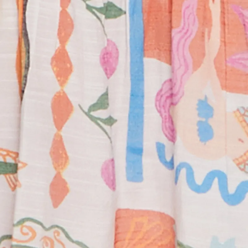 Tropical Print Tiered Twist Front Midi Dress Summer Picnic Castle Gate