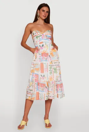 Trail Walk Tropical Print Tiered Twist Front Midi Dress