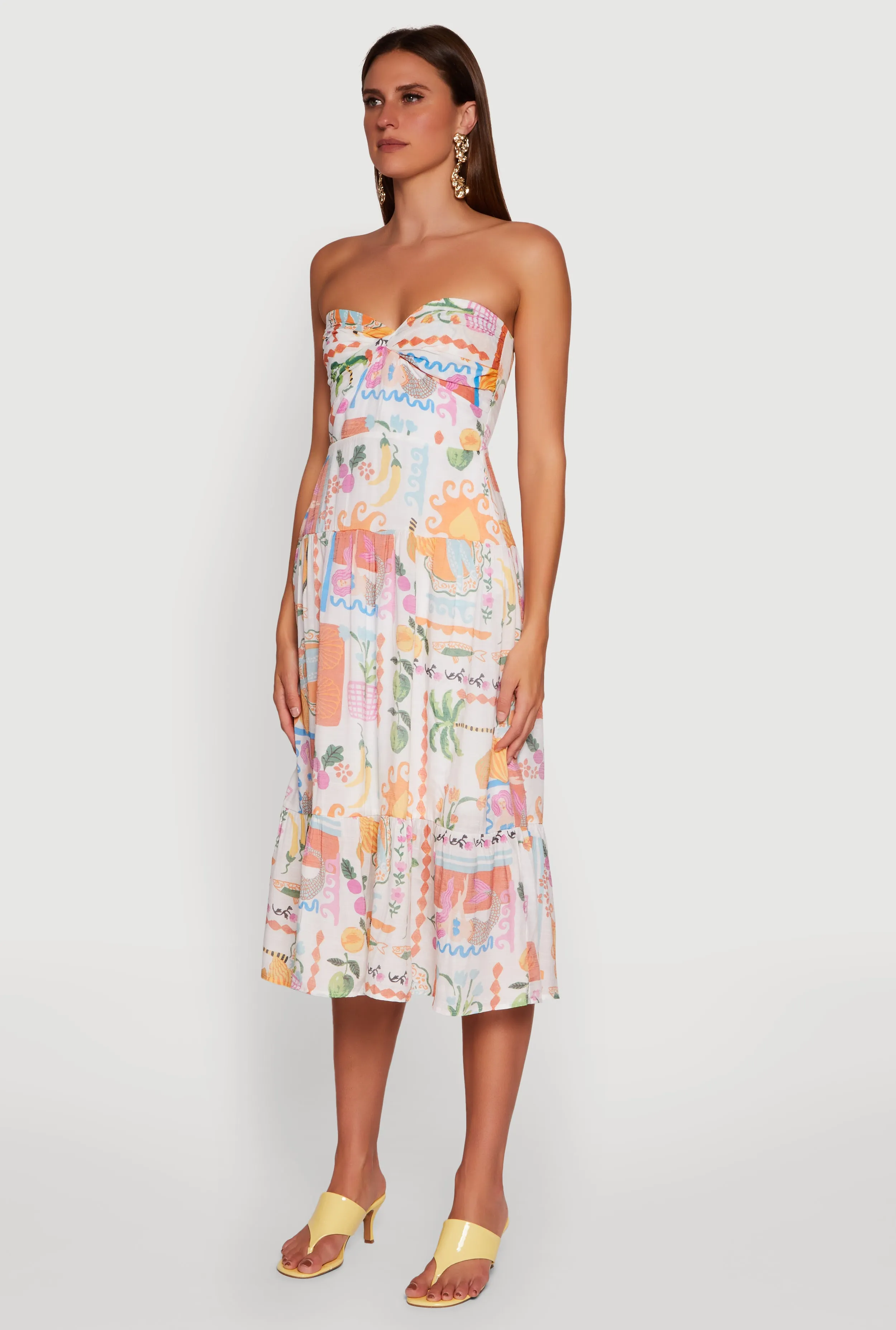 Cool Shade Tropical Print Tiered Twist Front Midi Dress