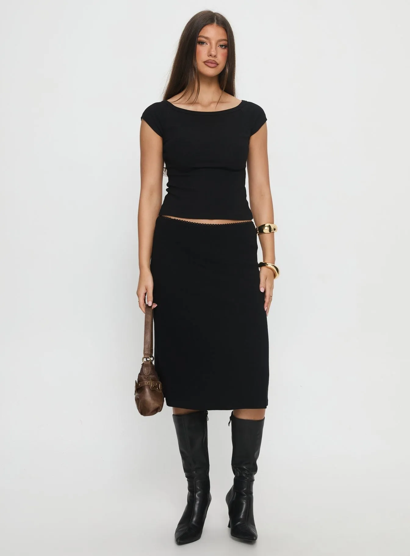 Baseline Rib Midi Skirt Black Water Repellent Hidden pockets