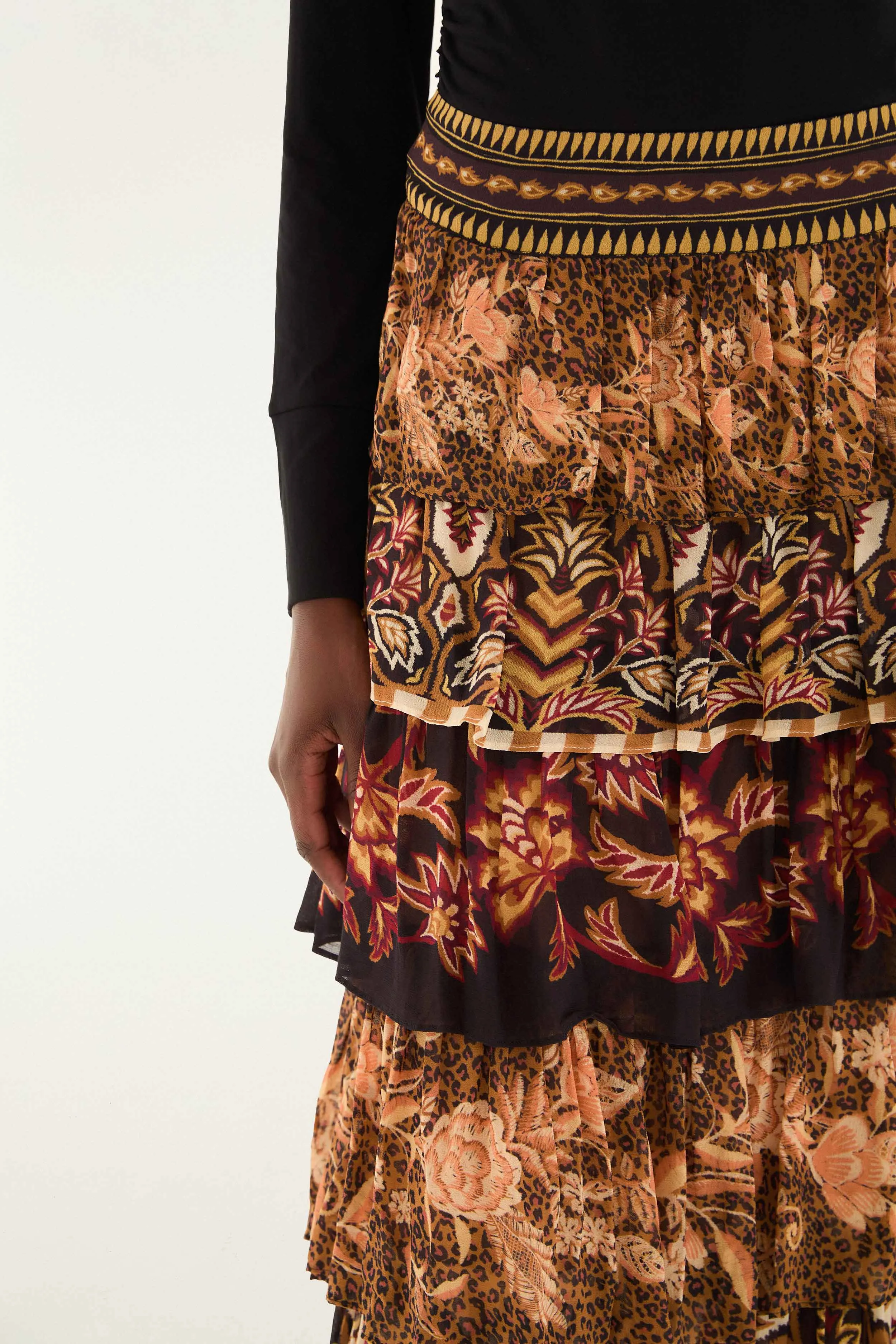 Mixed Scarves Ruffled Maxi Skirt Style Fusion