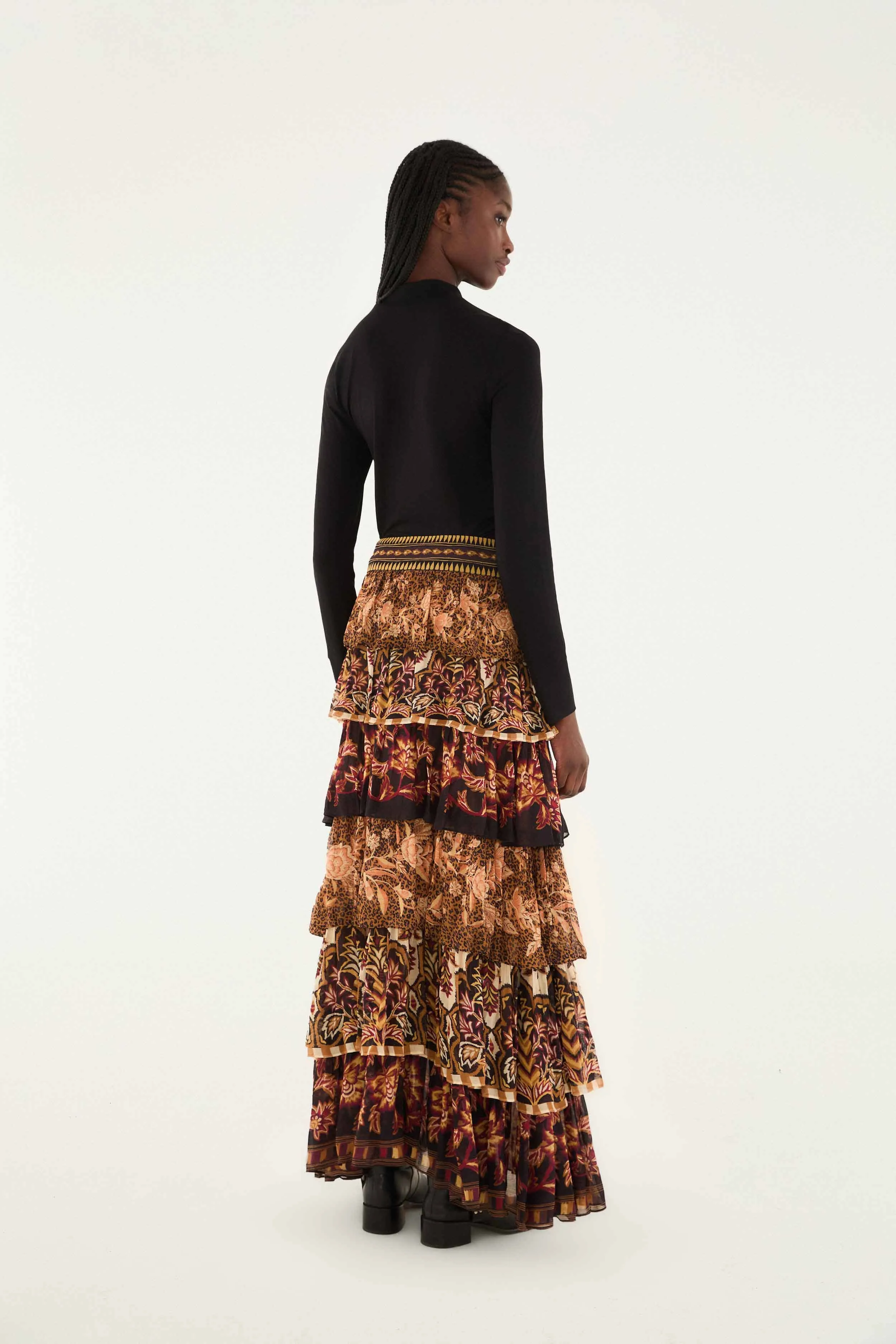 Comfort Wear Mixed Scarves Ruffled Maxi Skirt