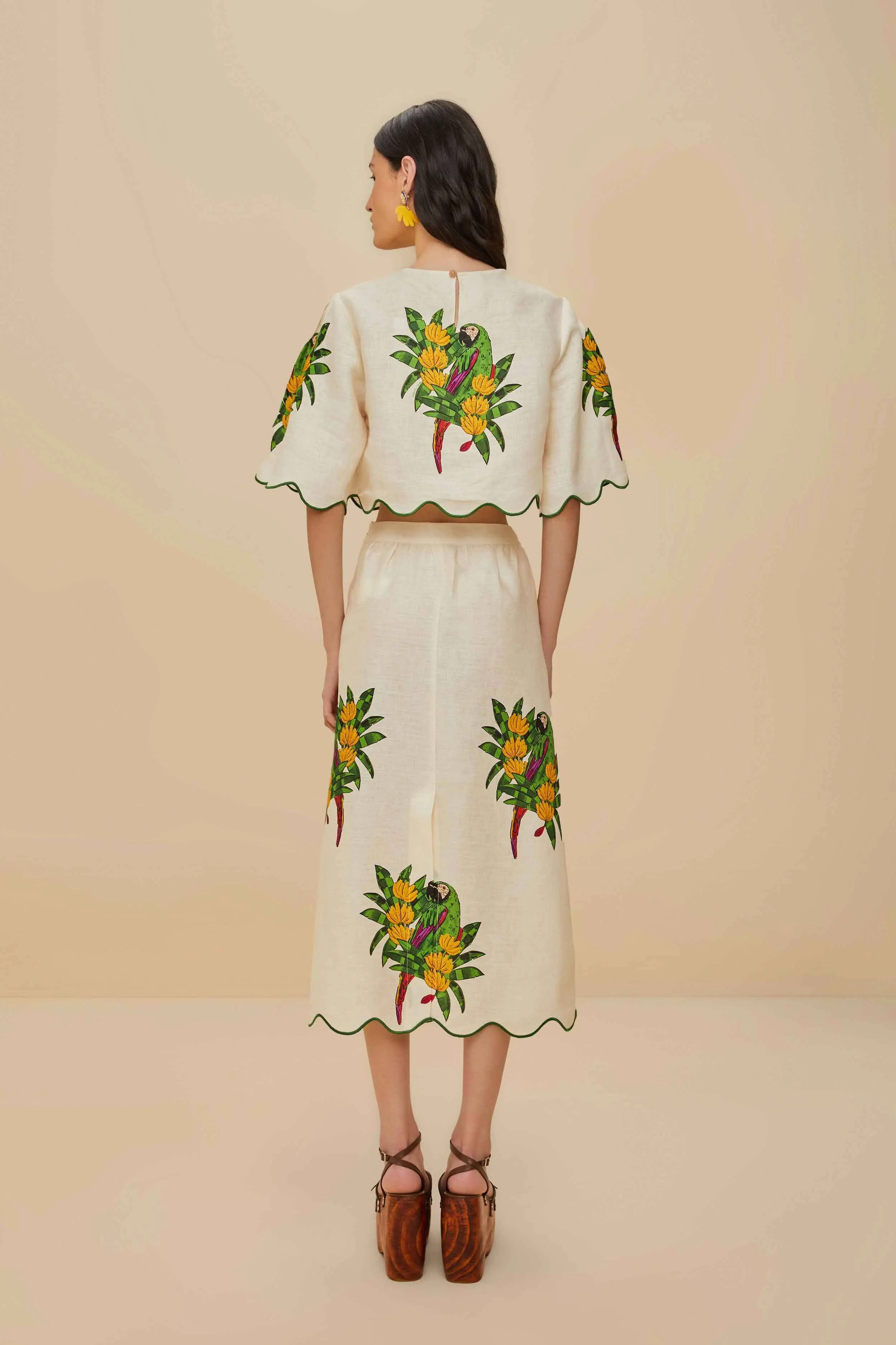 Off-White Maracana Bird Euroflax? Premium Linen Midi Skirt Effortless Wear