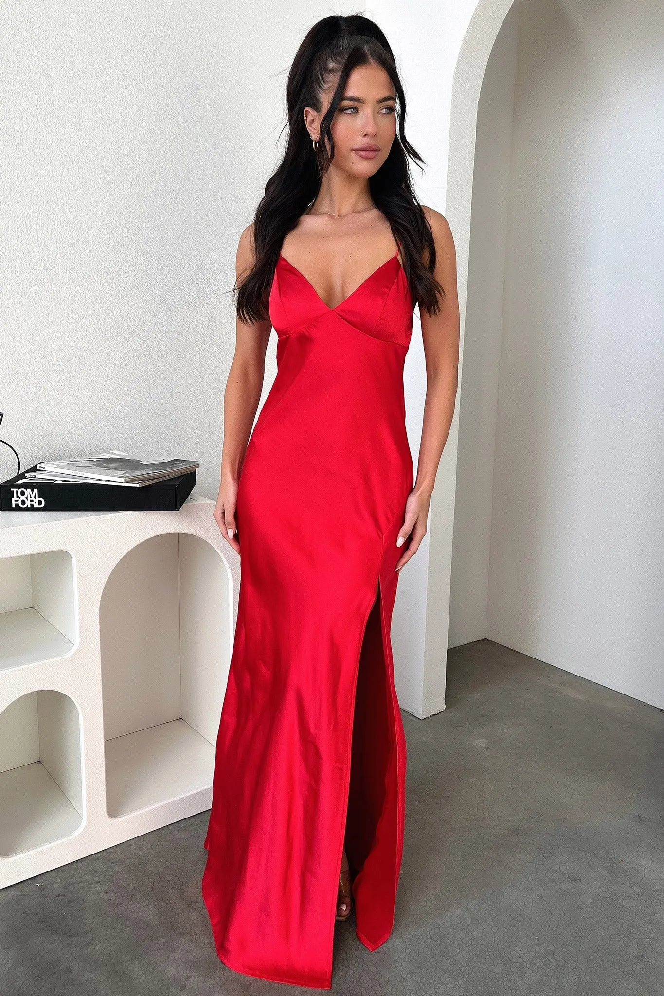 Chic Mood Jennifer Satin Maxi Dress - Red