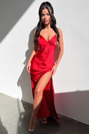 The soft fabric of this dress ensures all-day comfort without compromising on style Jennifer Satin Maxi Dress - Red