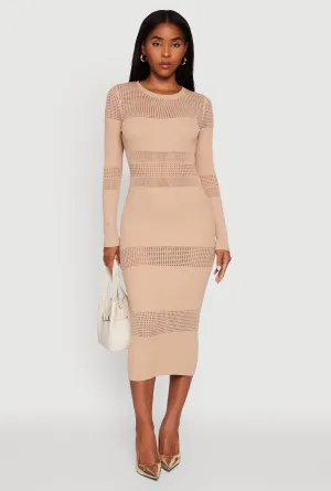 Lasting Joy Crochet Detail Long Sleeve Bodycon Sweater Dress