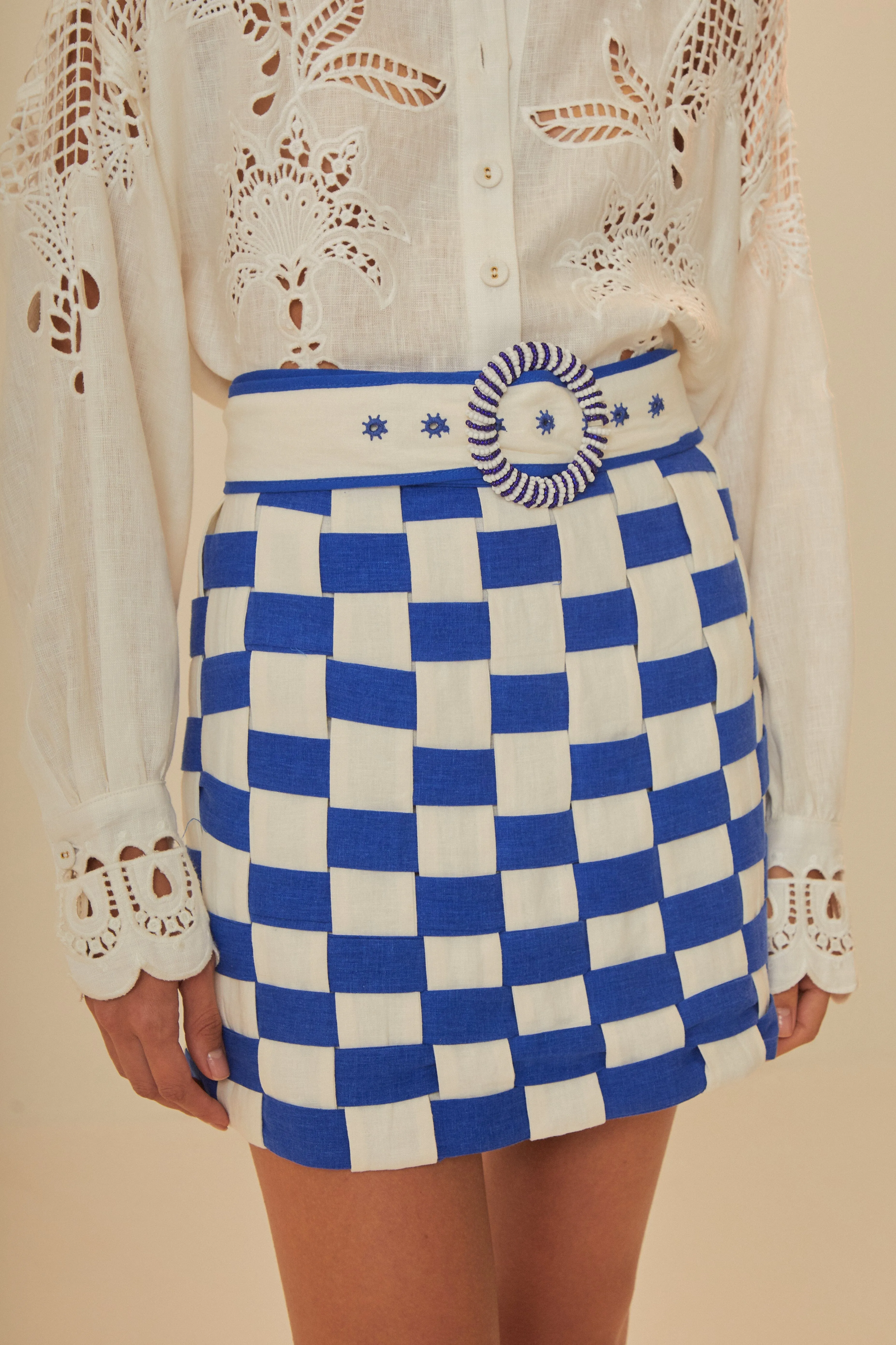 Bicolor Interweaving Euroflax? Premium Linen Mini Skirt City Wear Invisible Seams