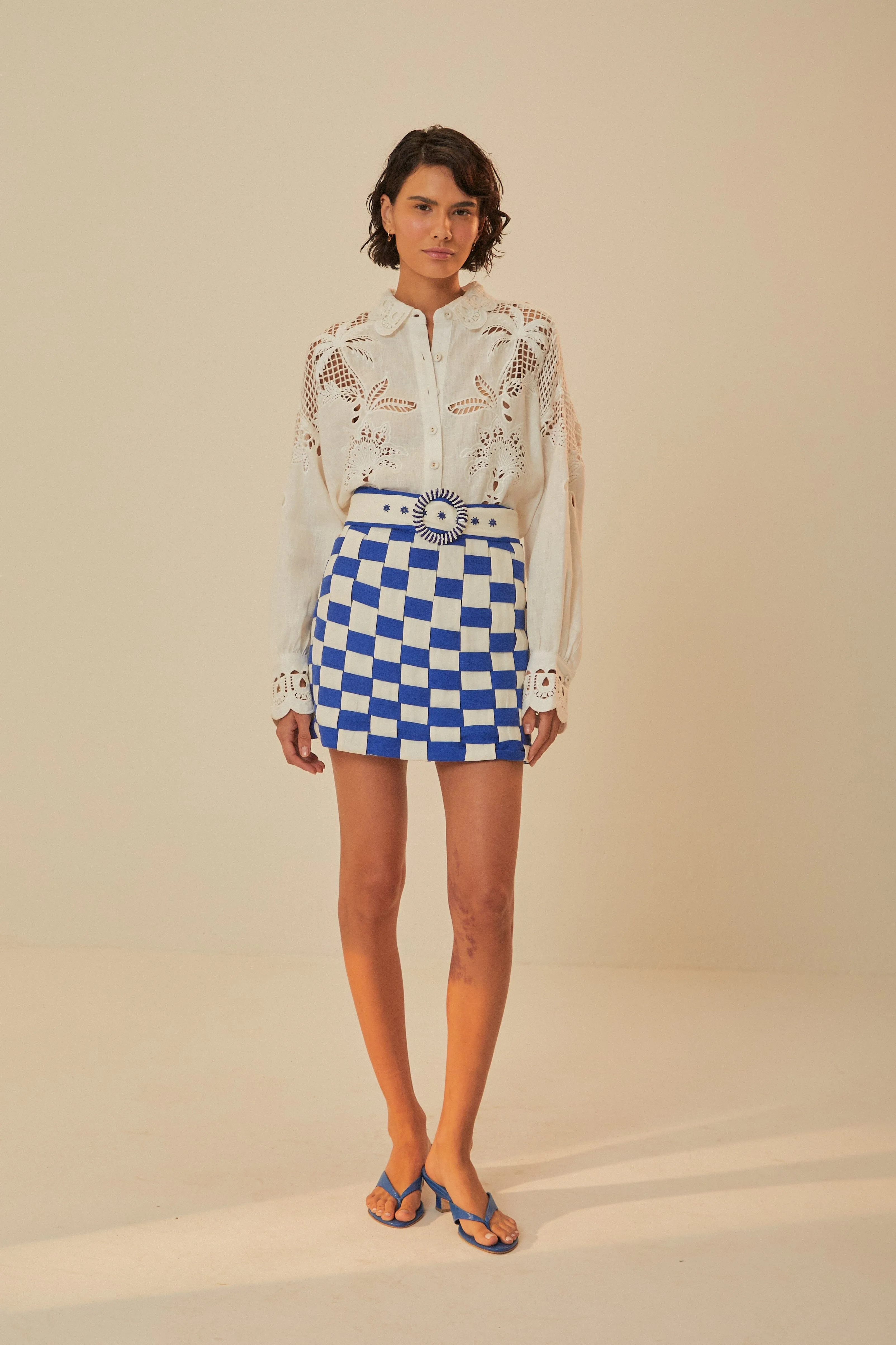 Bicolor Interweaving Euroflax? Premium Linen Mini Skirt Gentle Vibe