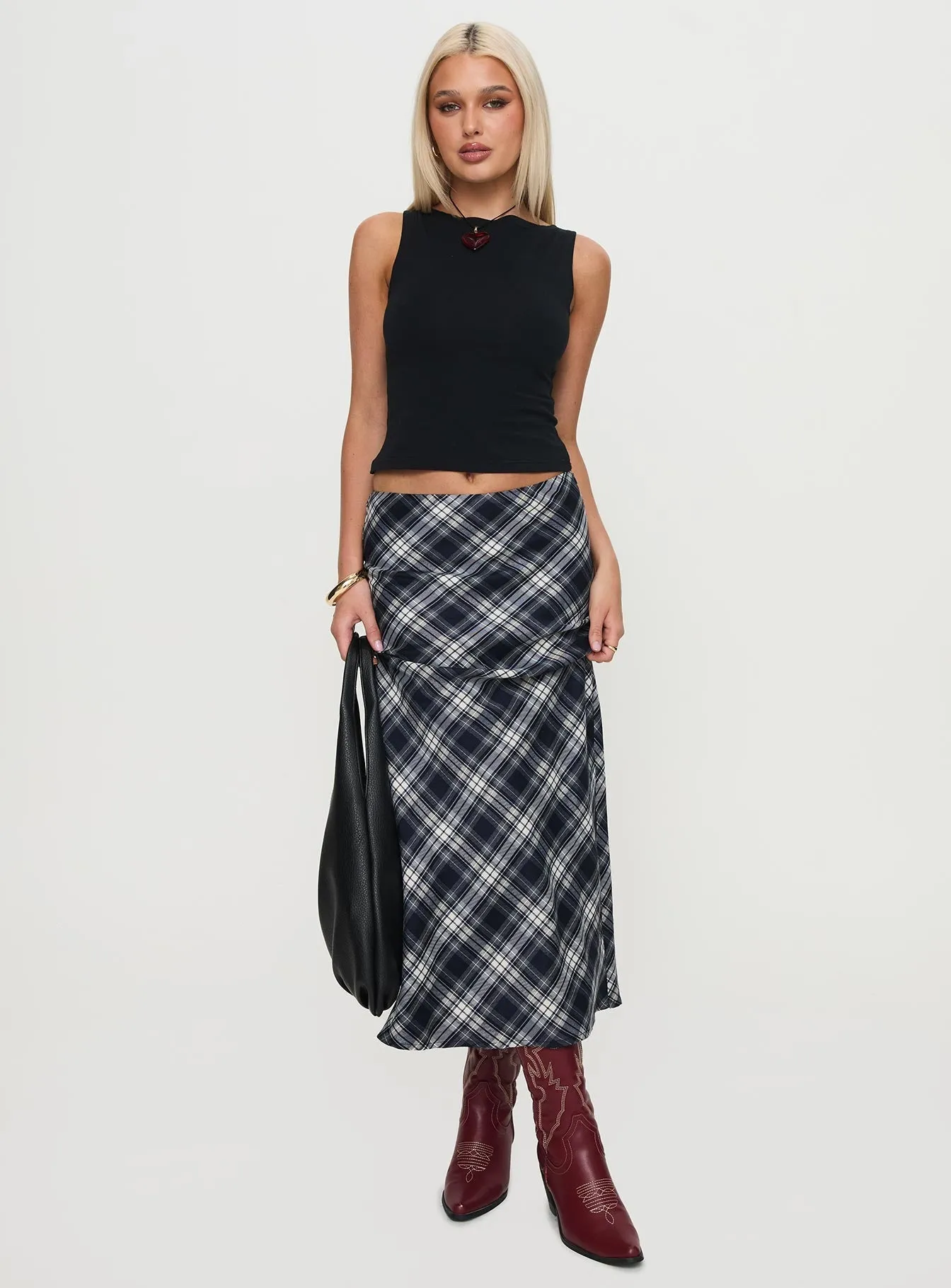 Sporty Casual Everlie Low Waist Maxi Skirt Check Multi Petite
