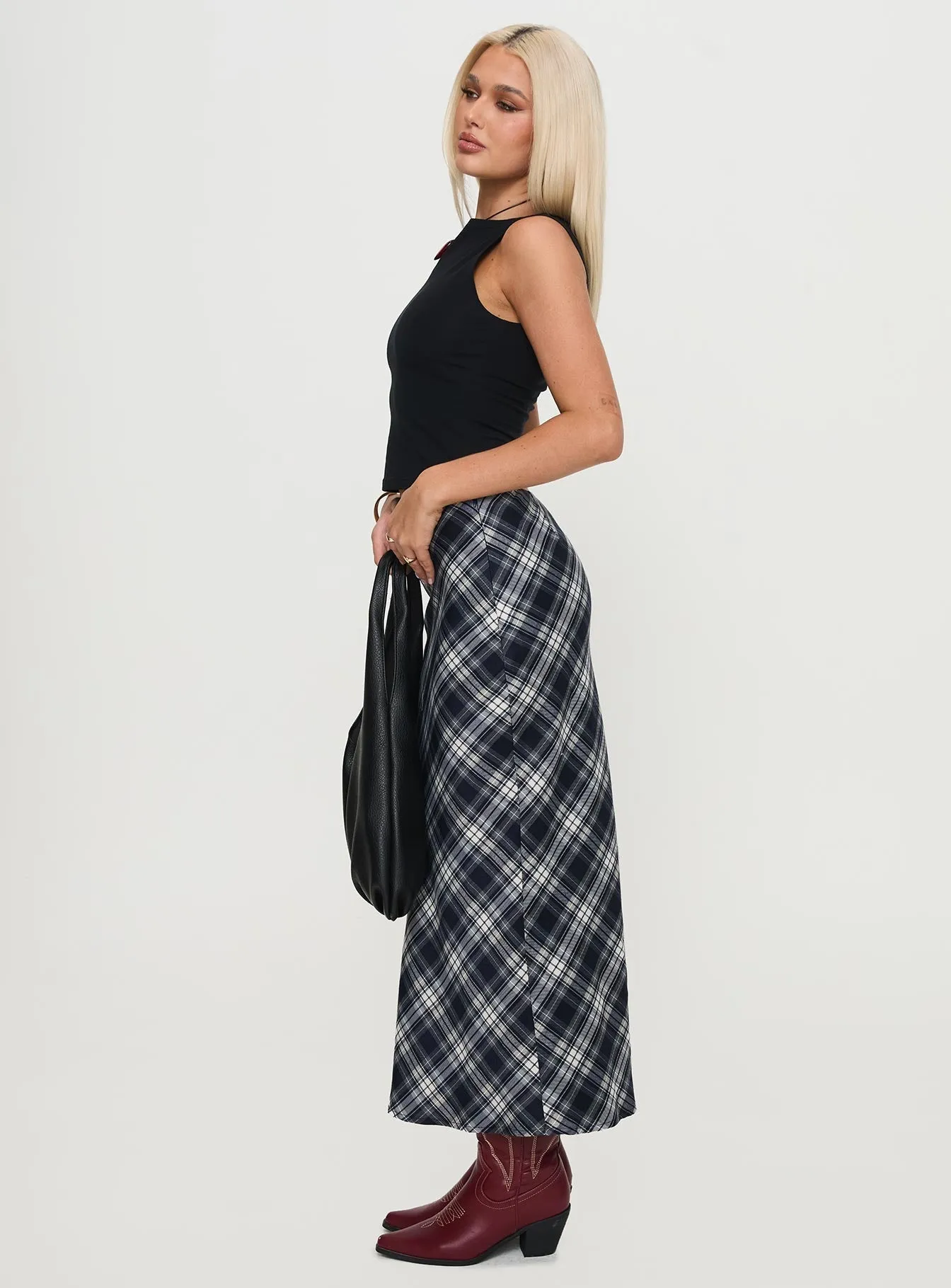 Everlie Low Waist Maxi Skirt Check Multi Petite Travel Ready Low Impact Dye