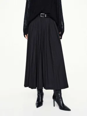 Fold Over Design Flowy Pleated Midi Skirt