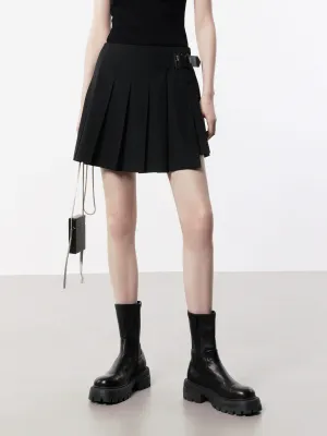 Chic Attire Organic Cotton Side Buckle Pleated Skirt