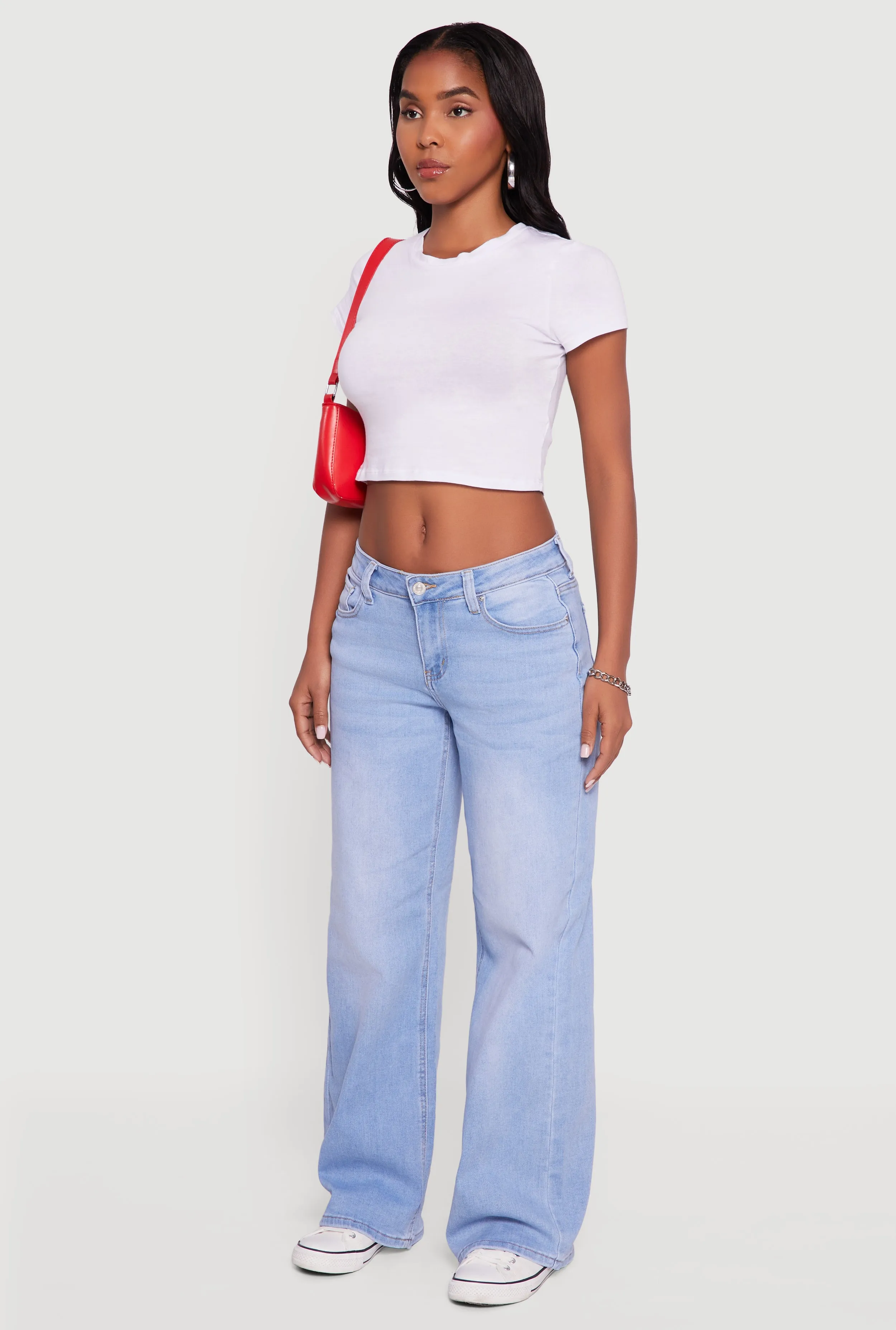 Cropped length WAX Low Rise Wide Leg Stretchy Jeans