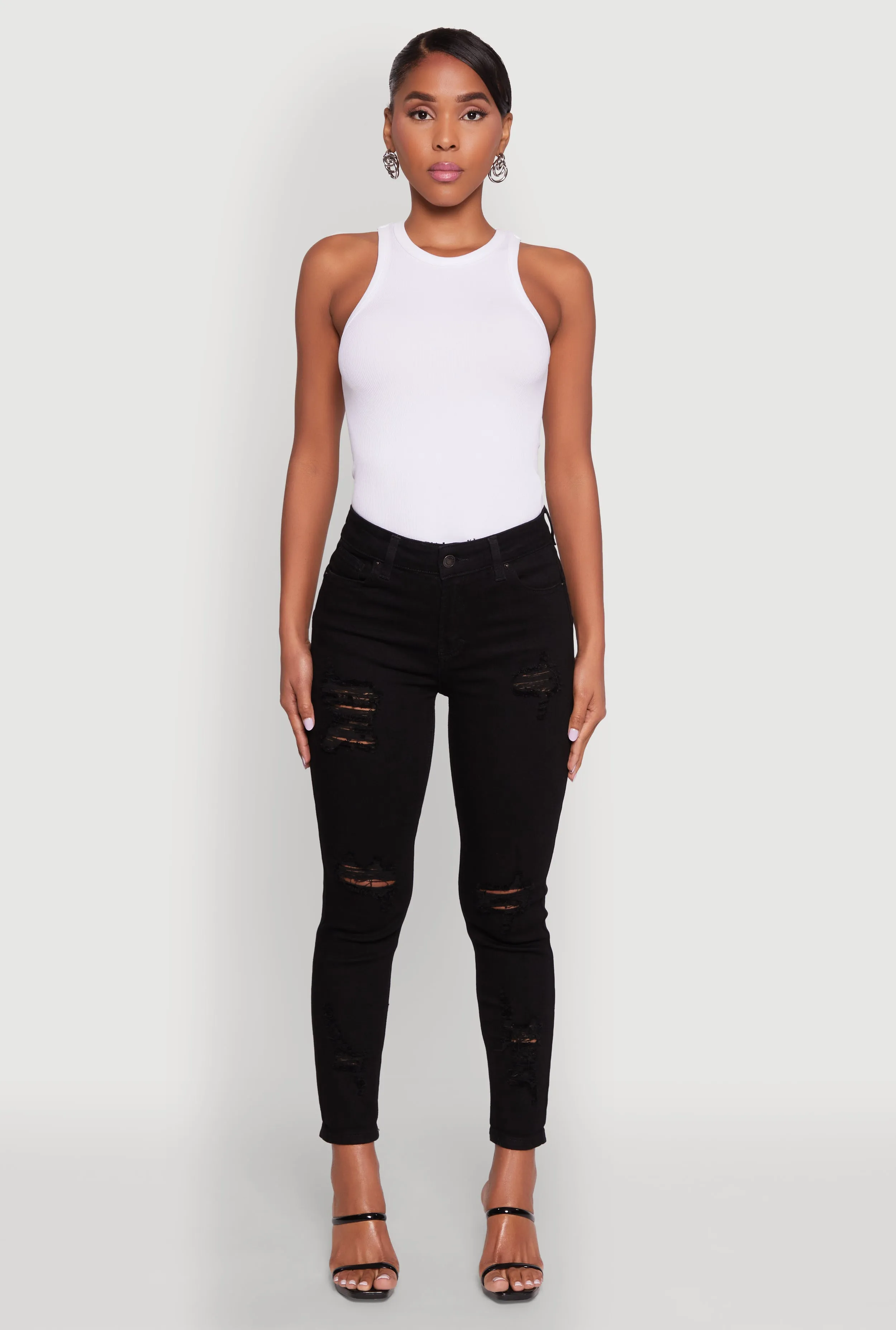 Sharp Edge Classic Five Pocket WAX Ripped Rolled Cuff Skinny Jeans