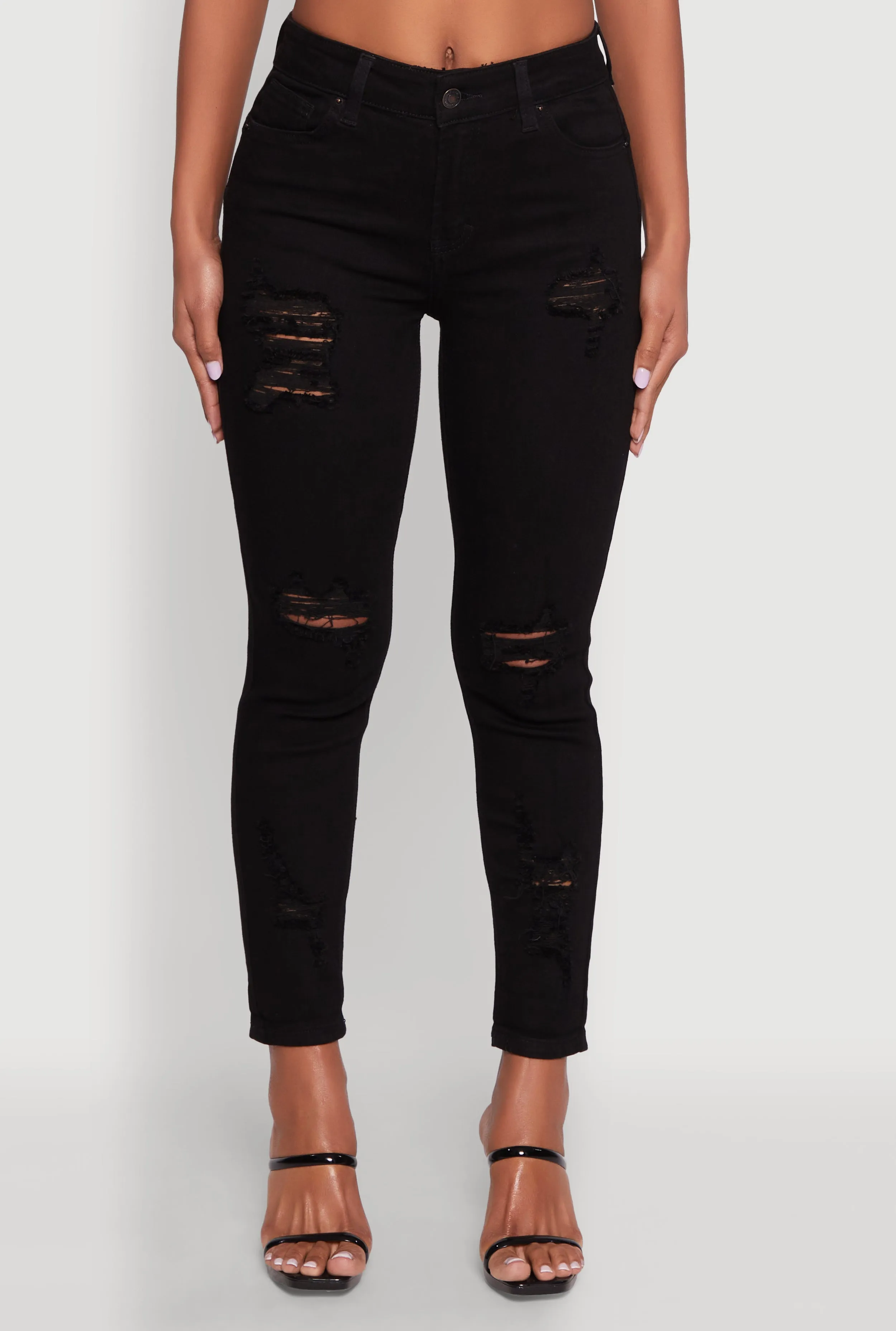 WAX Ripped Rolled Cuff Skinny Jeans Moisture Wicking Inner Layer