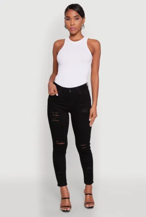 Stretch Fit Denim Comfortable Wear WAX Ripped Rolled Cuff Skinny Jeans