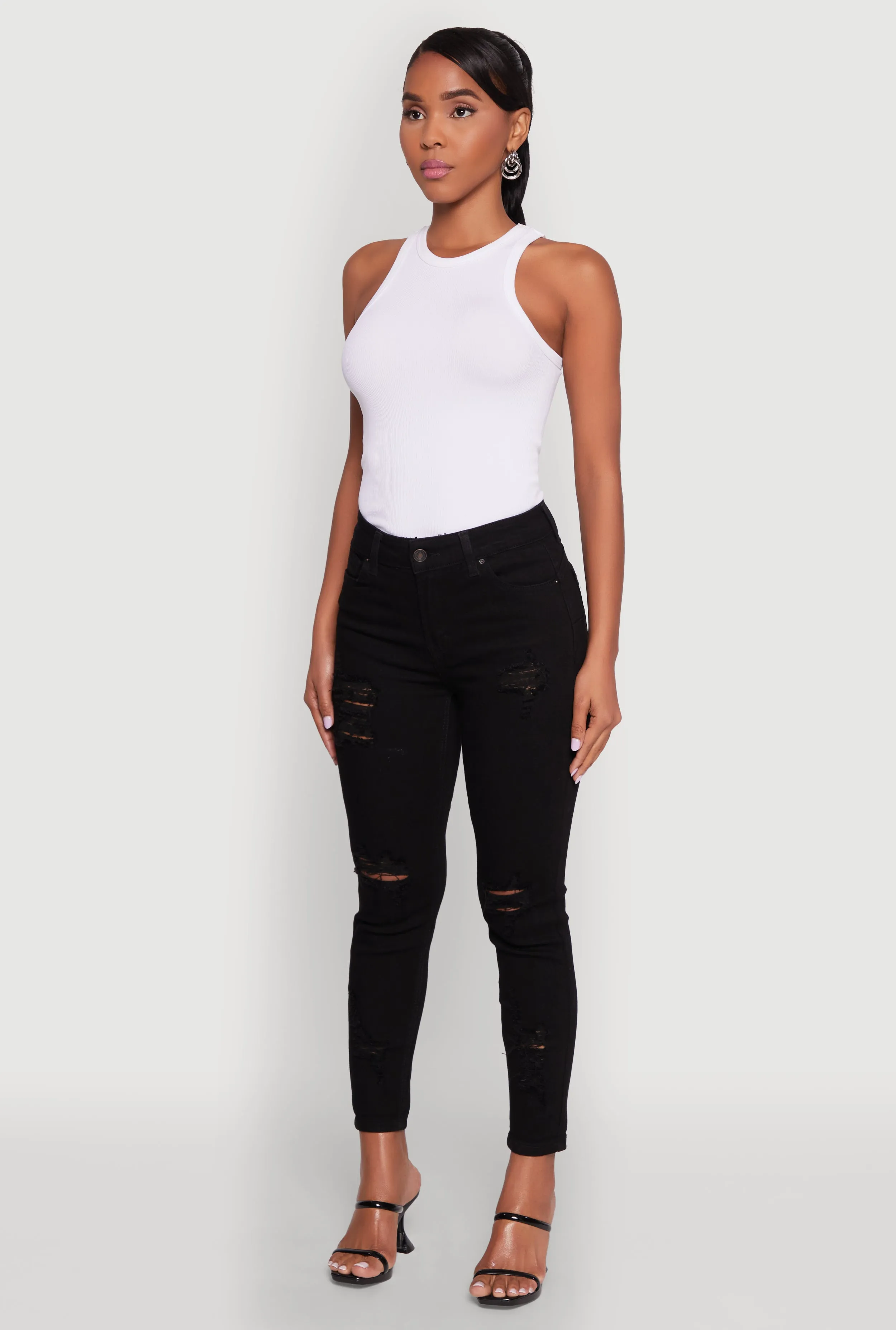 Fit and Comfort WAX Ripped Rolled Cuff Skinny Jeans