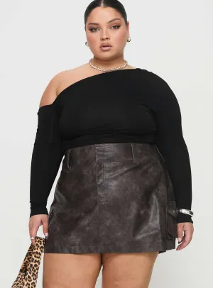 Style Layering Runway Ready Domenic Faux Leather Mini Skirt Washed Black Curve