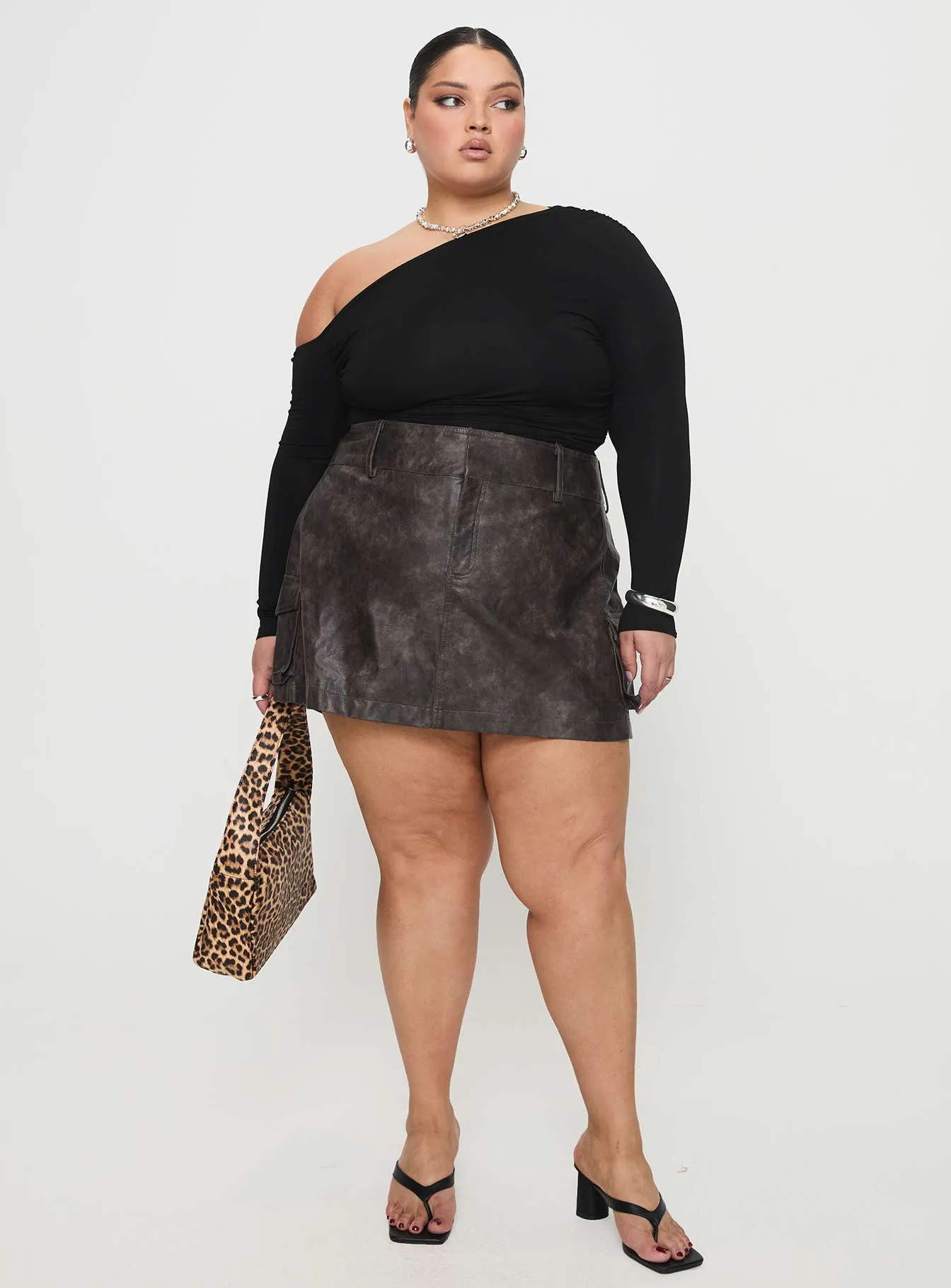 Domenic Faux Leather Mini Skirt Washed Black Curve Outfit Vibes