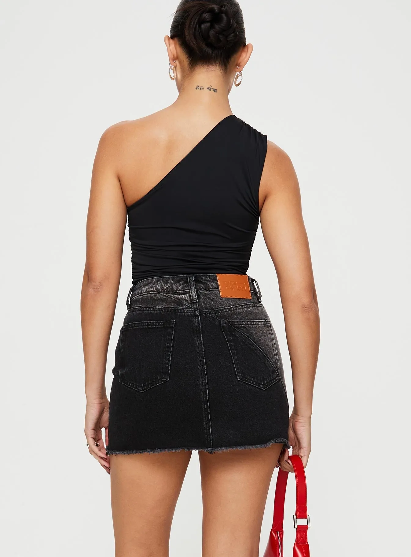 Two Tone Trim Jellicoe Spliced Denim Skirt Black Wash