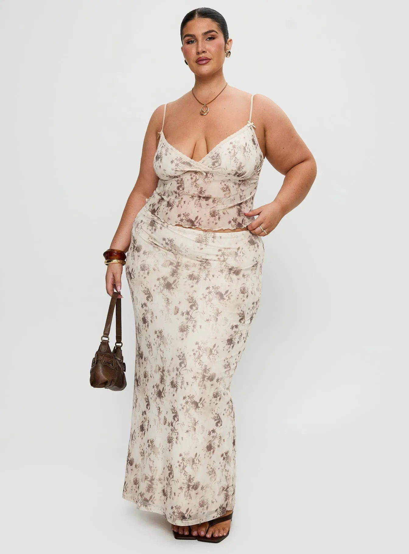 Shepherd Maxi Skirt Floral Multi Curve Inverted Pleats Foil Print