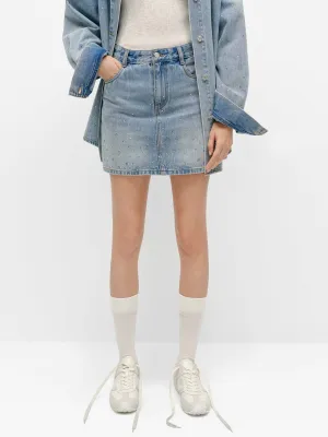 Wearable Art Crystal Detail Denim Skirt