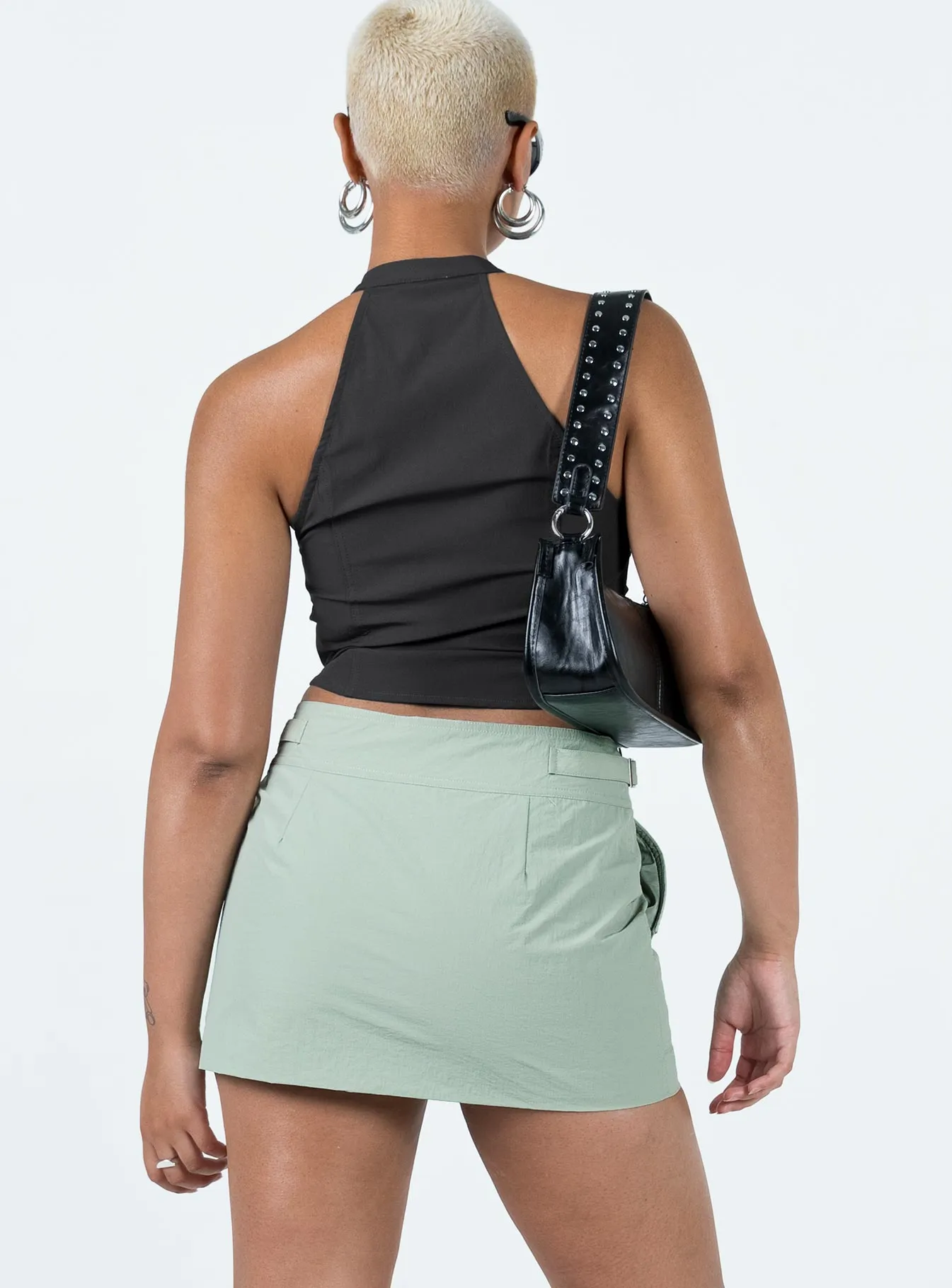Mix Texture Everyday Line Knightley Cargo Mini Skirt Khaki