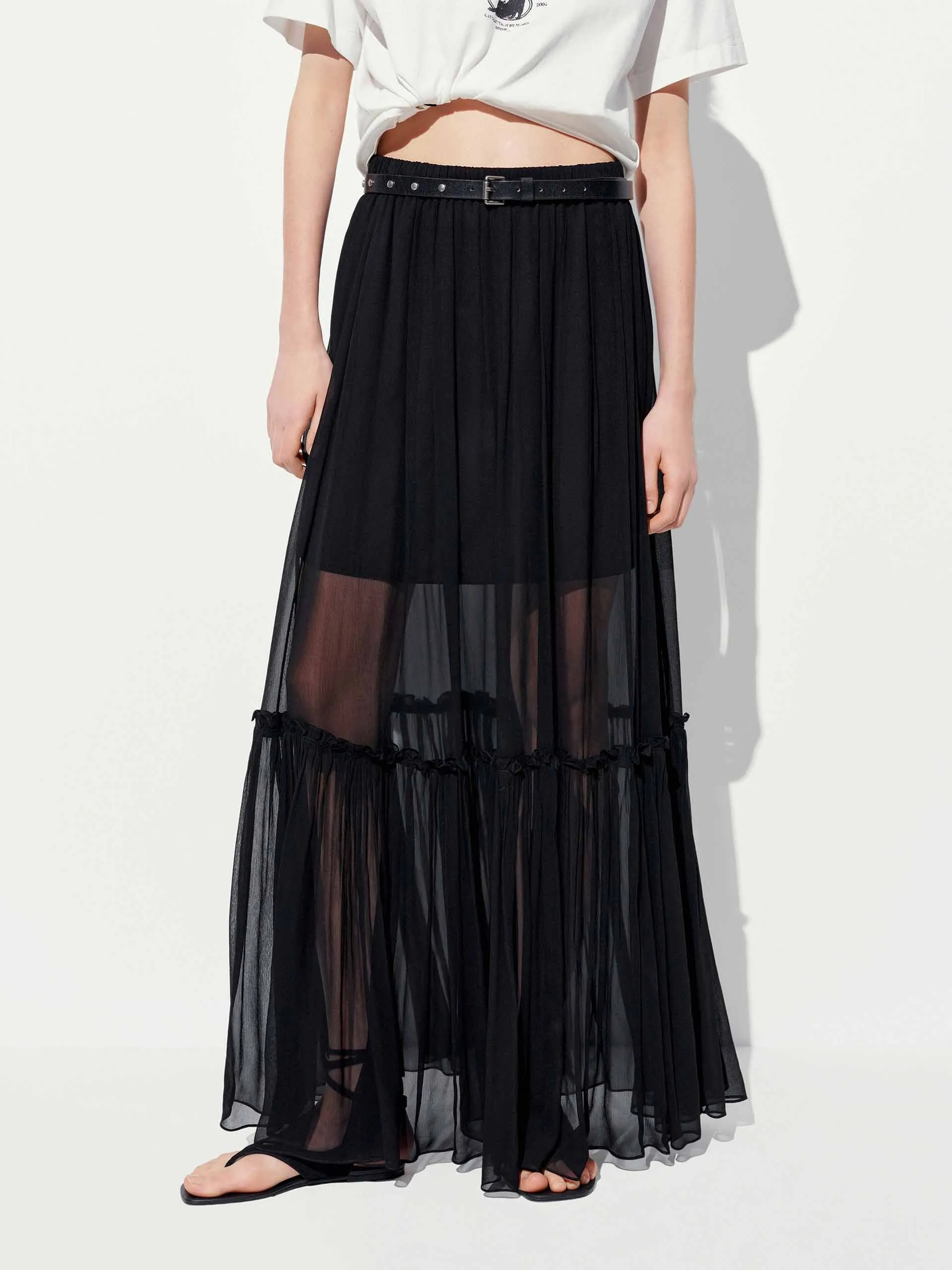Classic Design Paneled Tulle Maxi Skirt