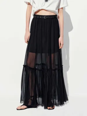 Urban Fashion slim fit Paneled Tulle Maxi Skirt