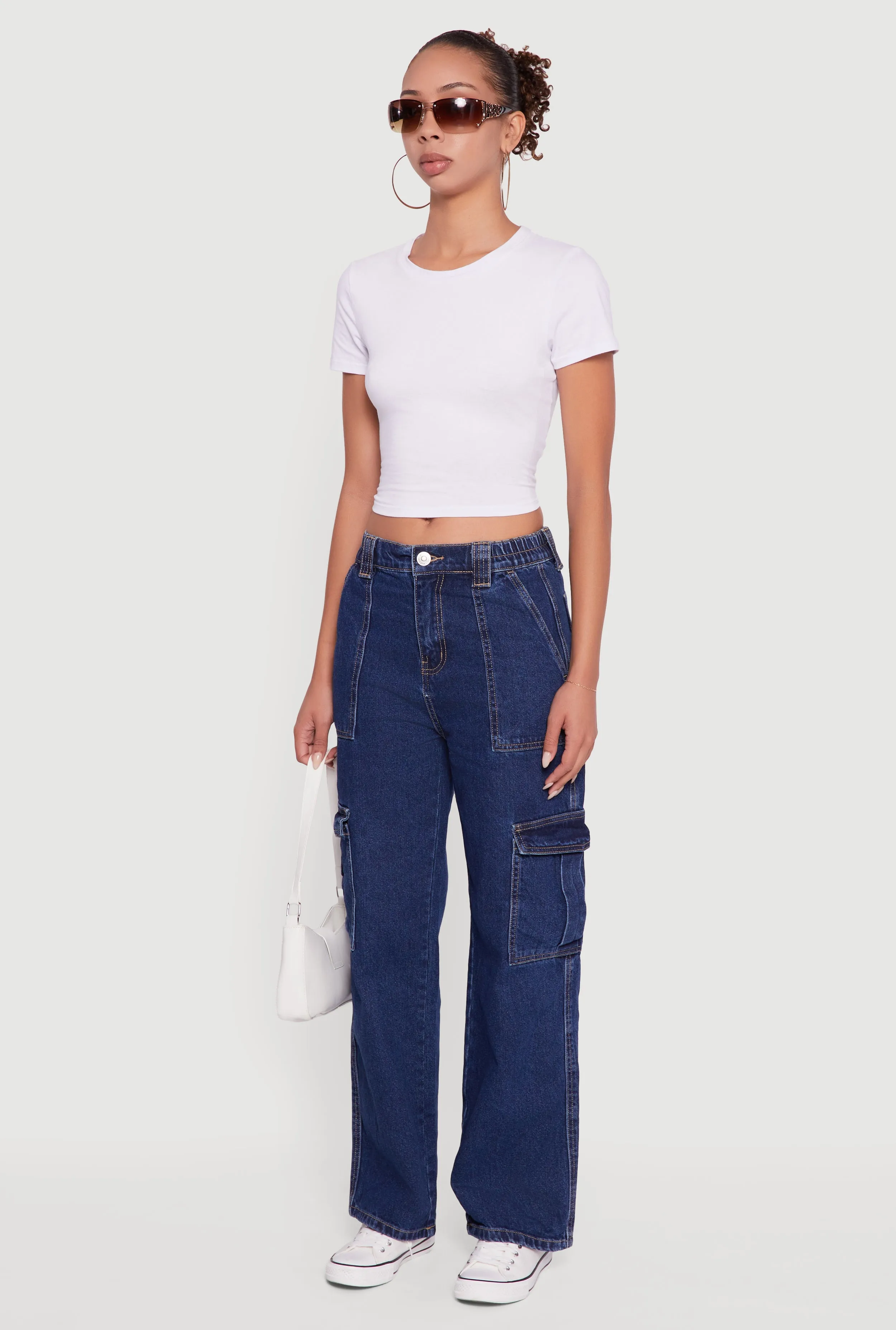 WAX Wide Leg Cargo Jeans Multi Pocket Design Breathable Fit