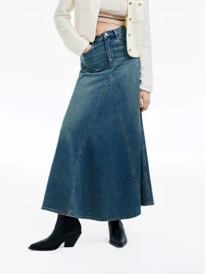 Paneled Denim Midi Skirt Moisture Wicking Textile Airy Feel