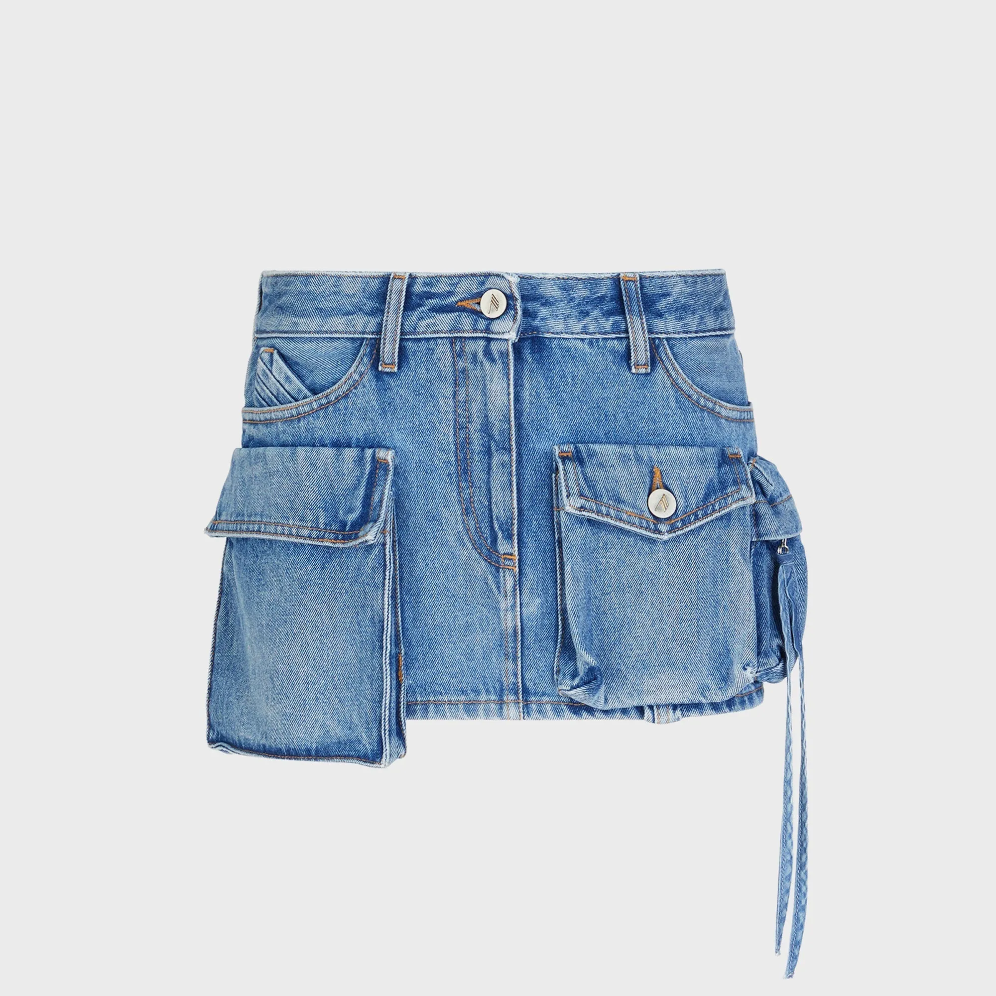 The Attico Fay Mini Skirt - Sky Blue Denim Wash Neutral Tone