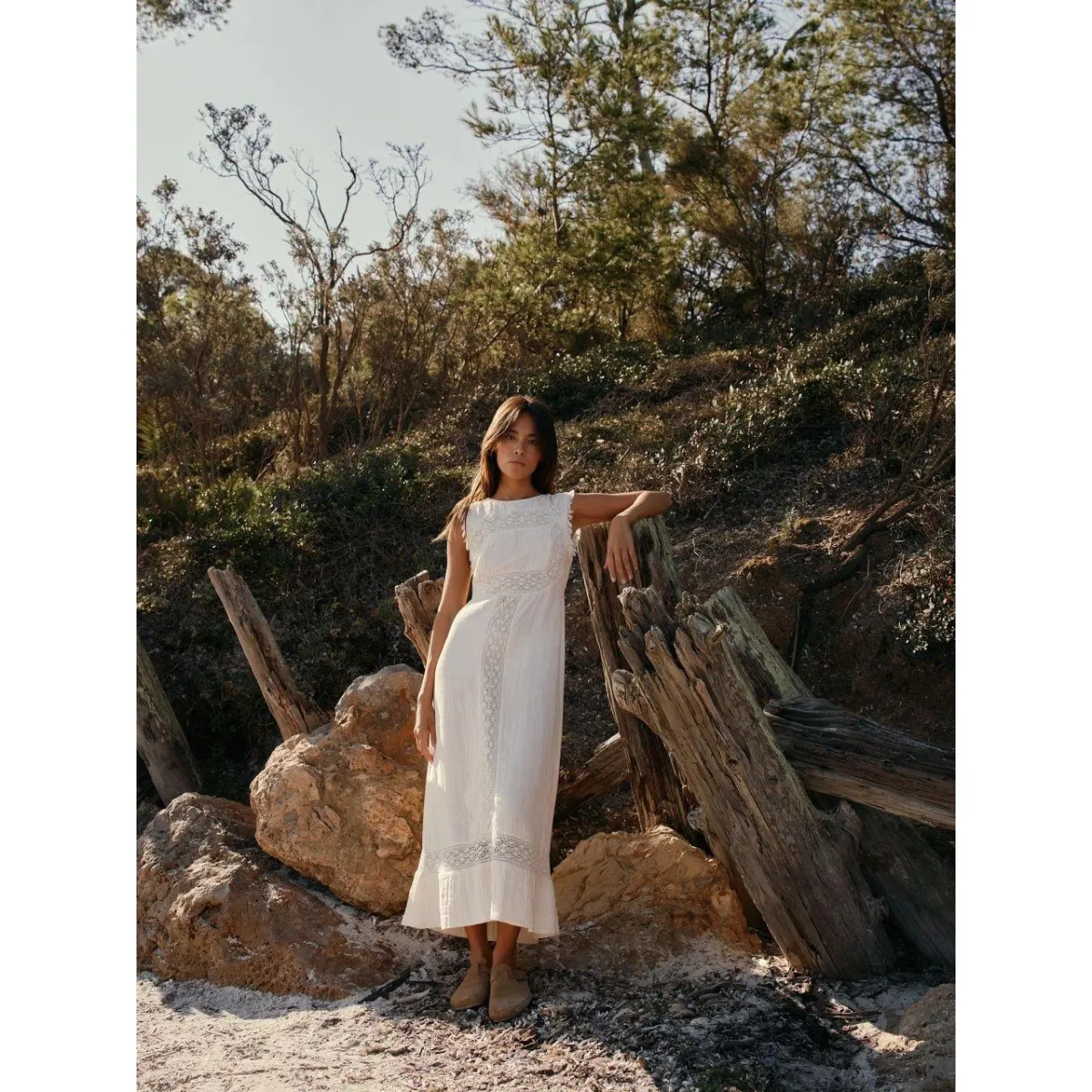 Glitter Fit Skin Hug Ecru Double Gauze Dress