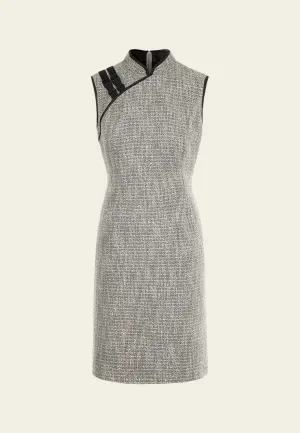 Buckle-detail Lurex Tweed Qipao british retro