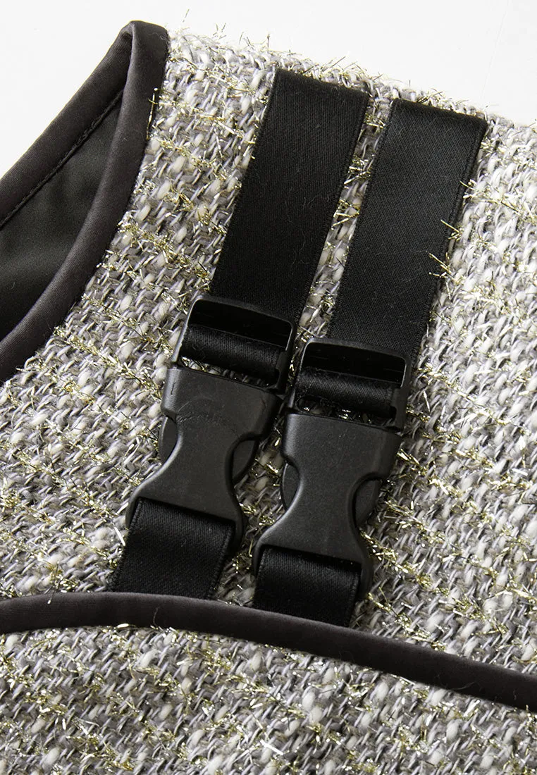 Buckle-detail Lurex Tweed Qipao Clear Glow Vision Glow