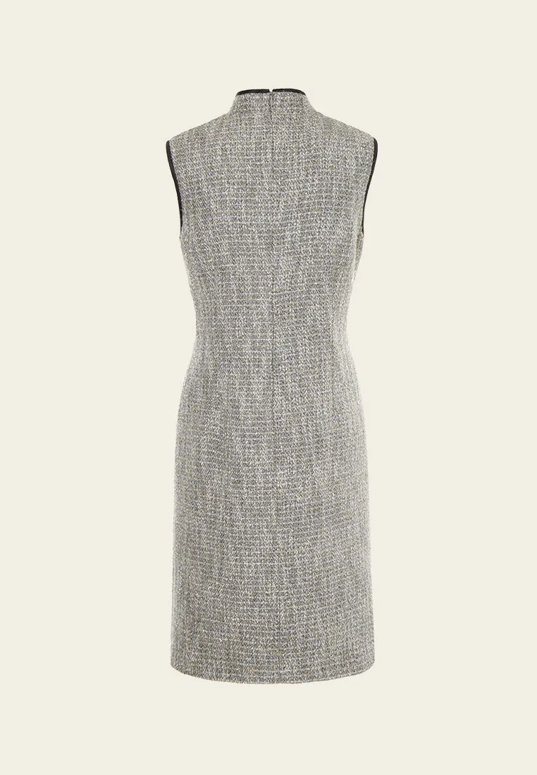 Buckle-detail Lurex Tweed Qipao ChafeFree Design