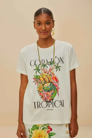 Fine Weave Fame Glow Off-White Coraz??n Tropical Organic Cotton T-Shirt