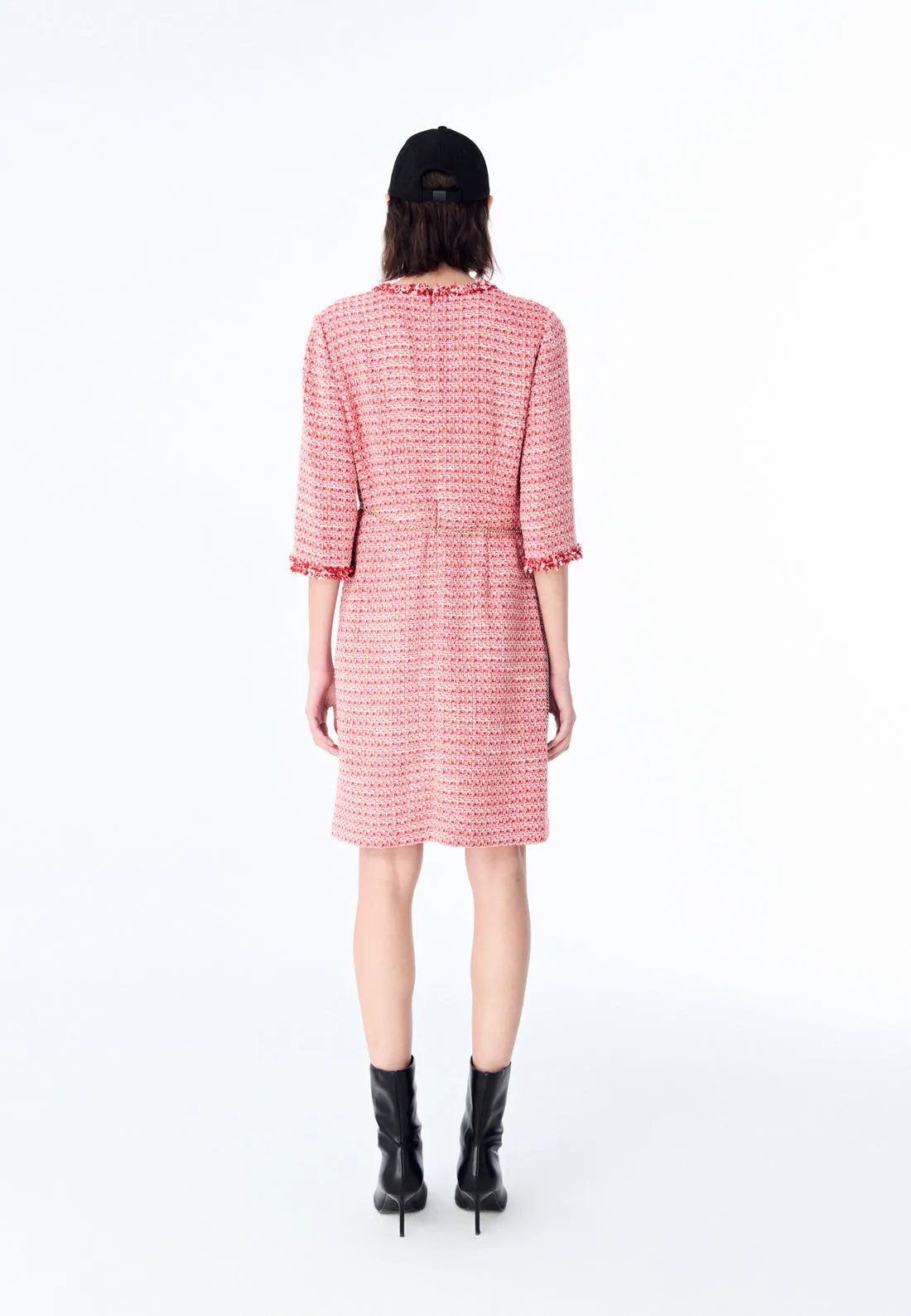 Repair Fit Signature Red V-neck Tweed Midi Dress