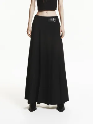 Buckle Detail Pleated Skirt Lightweight Fabric