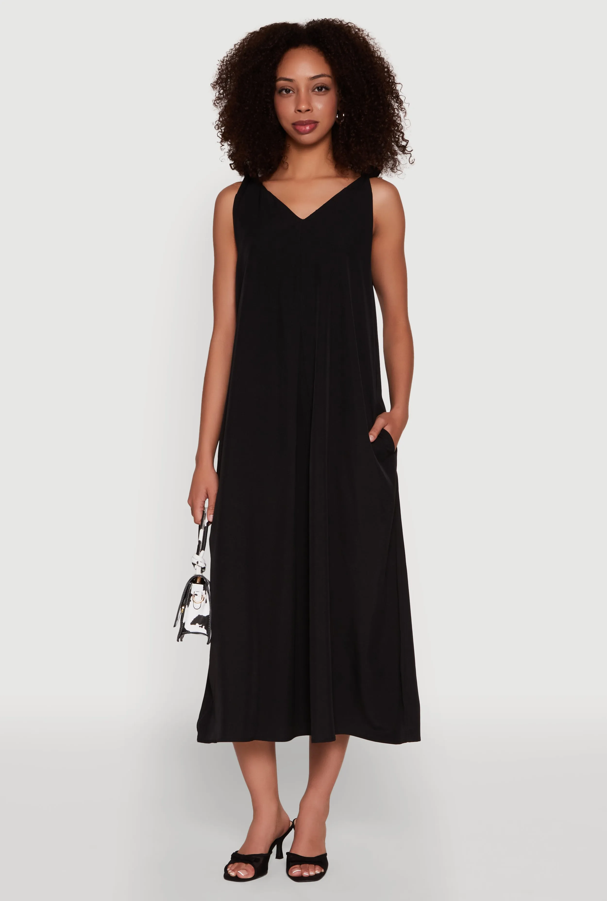 Flattering wear Chic V-Neck Knot Strap Pleated Detail Sundress for Summer