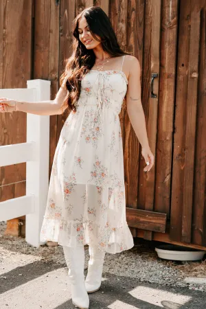 Stylish Silhouettes Peach Please Sleeveless Floral Midi Dress (Cream/Multi)